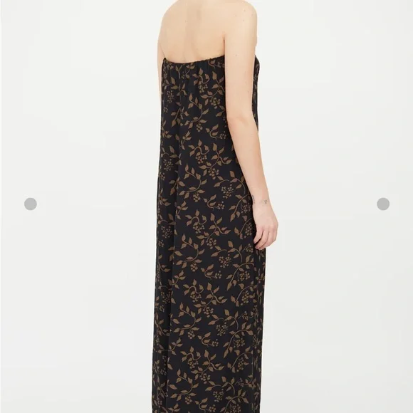 Reformation Black and Tan Larkin floral leaf patterned strapless maxi dress - Picture 4 of 8